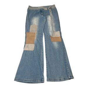 Joe Boxer Y2K 2000’s Flare Suede Leather Patchwork Light Wash Jeans Size 13